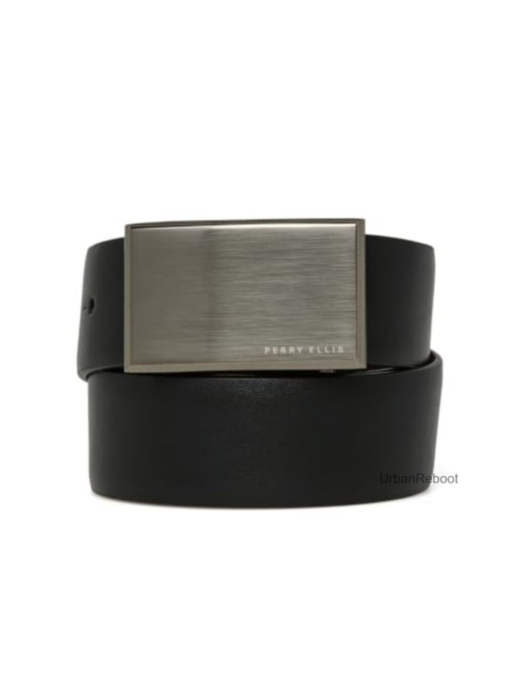 Perry Ellis Men's 100% Leather Reversible Dress Belt Plaque Buckle